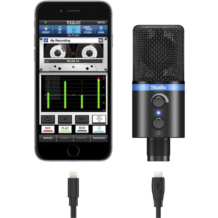 IK Multimedia iRig Mic Studio - Ultra-portable large-diaphragm digital condenser microphone for iOS, Mac, PC & Android (Black)