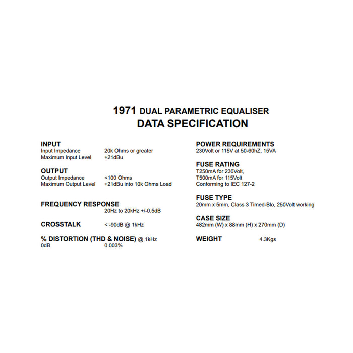 Drawmer 1971 Dual Parametric Equaliser with Harmonic Crush