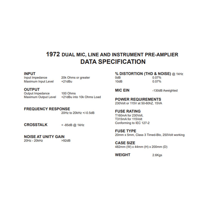 Drawmer 1972 Dual Mic\Line\Inst Pre-Amplifier