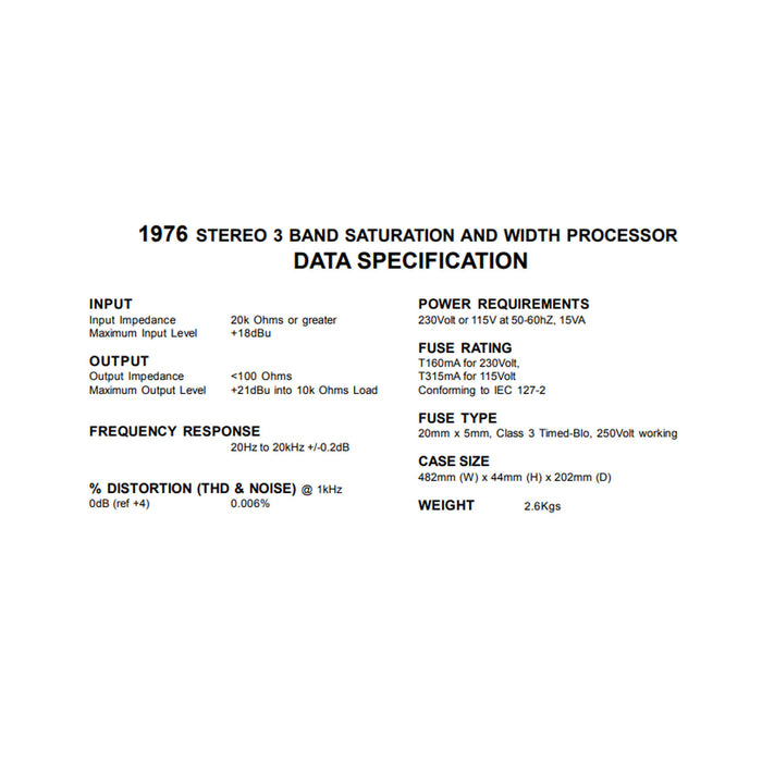 Drawmer 1976 - Stereo Three Band Saturation and Width FET Processor