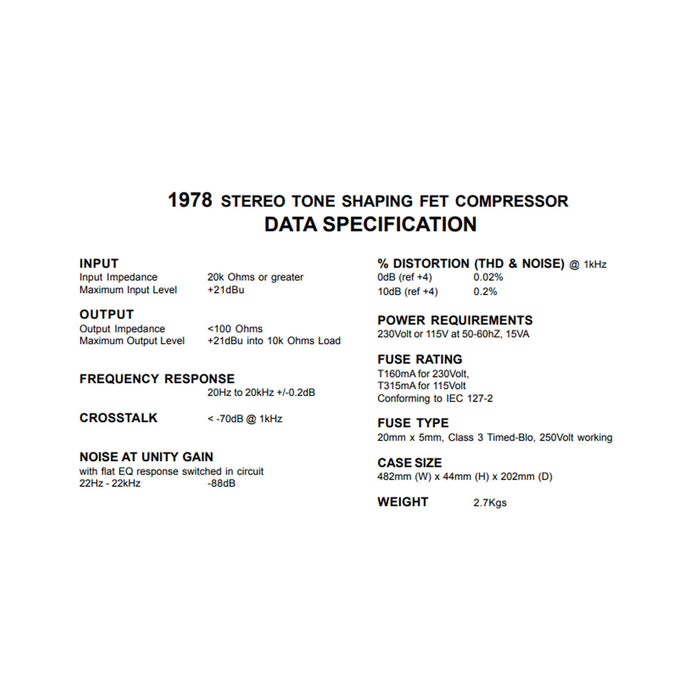 Drawmer 1978 - Stereo Tone Shaping FET Compressor