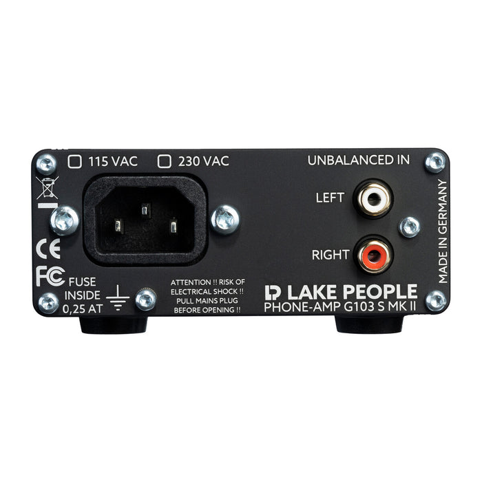 Lake People G103-S MKII Headphone Amp, unbalanced RCA input, 2x
(1/4? jack unbalanced)