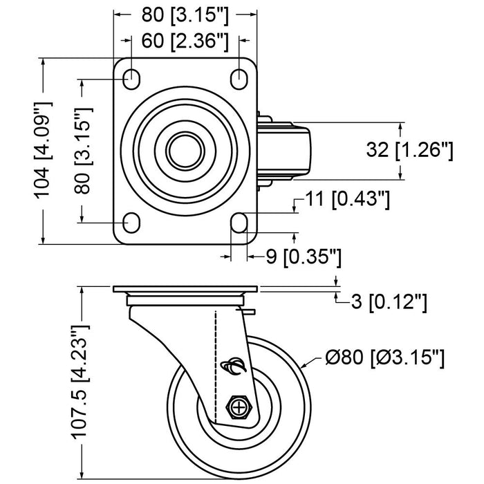 Penn Elcom W098-PACK/80 80mm Castor Kit with Fixings