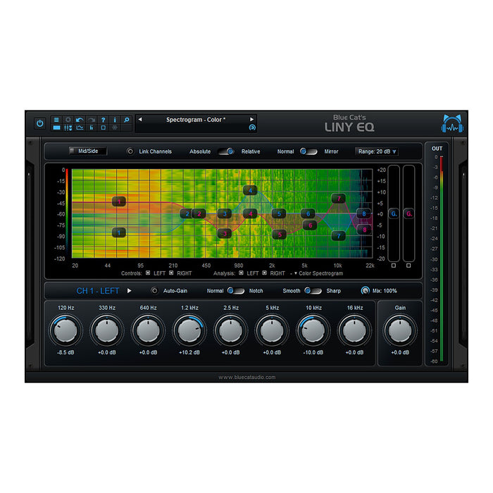 Blue Cat's Liny EQ plugin interface – included in the Blue Cat Audio All Plugins Pack