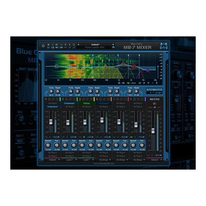 Blue Cat's MB-7 Mixer plugin interface – included in the Blue Cat Audio Crafters Pack
