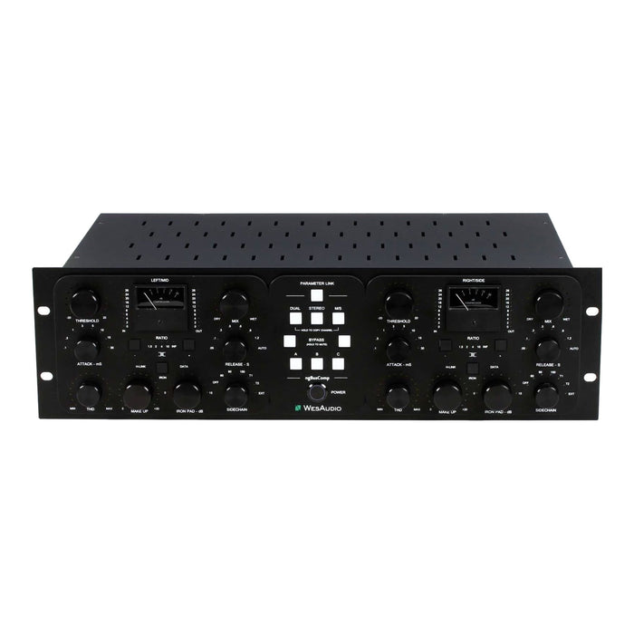 Wes Audio ngBusComp front panel, elevated view showing top cover