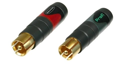 Neutrik Profi NF2C-B/2 Connector Set -Pair of professional Phono RCA plugs- marked red and black.