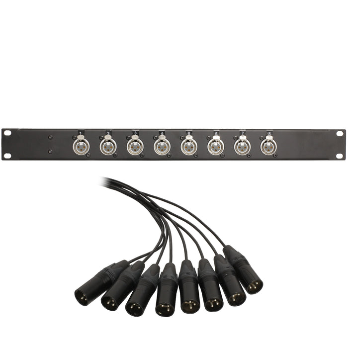 Studiocare Neutrik 1U 8 Way Female XLR Panel - Wired to XLR, TRS or DB