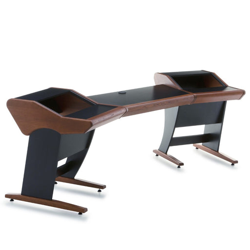 Zaor Onda Angled Cherry - Wrap around desk with 12 RU, central work surface and lower screen level.