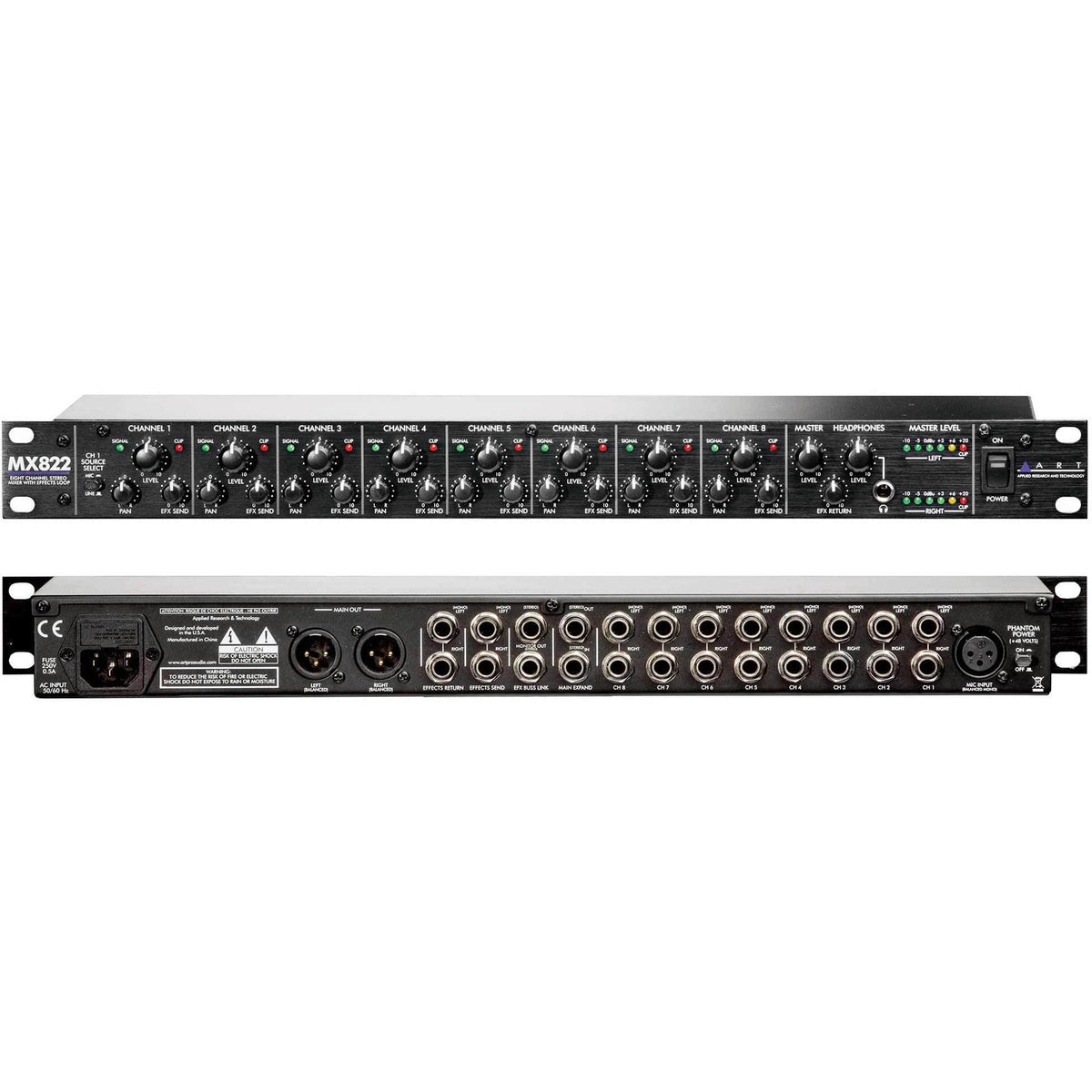 ART MX822 - Eight Channel 1U Rackmount Mixer