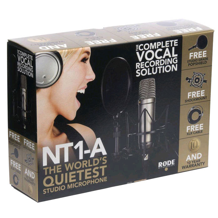 Rode NT1A Vocal Pack - Studio Cardioid Condenser Mic with Pop Shield, Shock Mount & 6m Cable