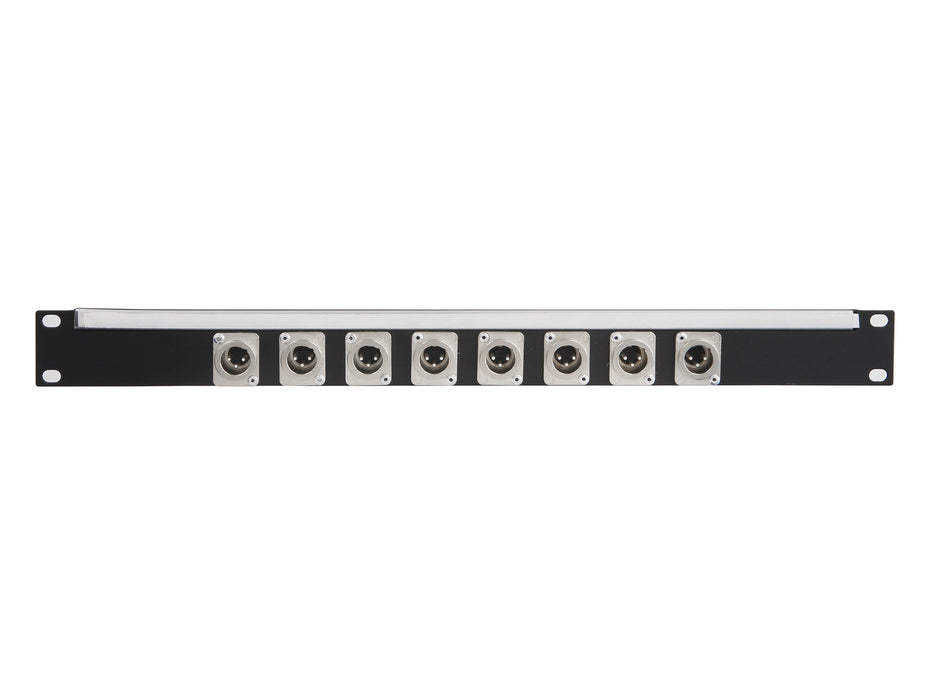 Studiocare 1u Connector Panel with Lacing Bar - Populated with 8 Neutrik Male XLR Connectors