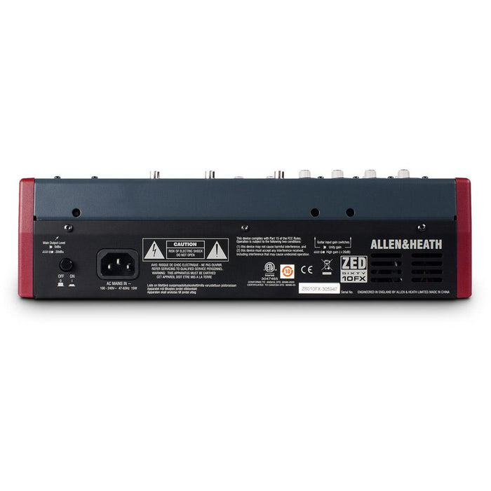 Allen & Heath ZED60-10FX 4 mic/line inputs, 2 stereos, 60mm faders, USB, FX