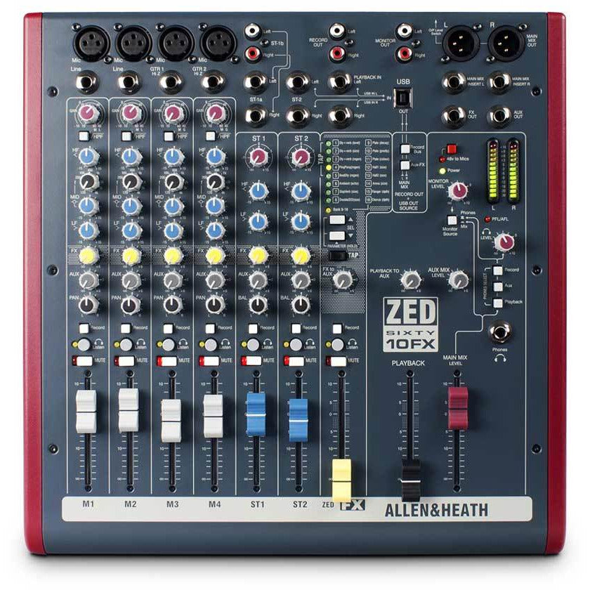 Allen & Heath ZED60-10FX 4 mic/line inputs, 2 stereos, 60mm faders